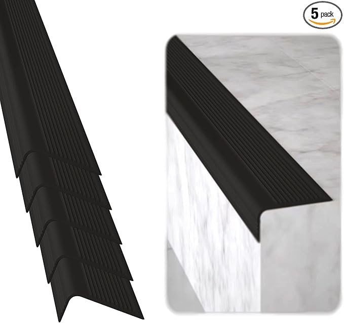 Rubber Bond Stair Edge Protector (Pack of 5) 36x2x1 inch Anti-Slip Stair Corner Trim Rubber Strips - Waterproof Self-Adhesive Staircases for Outdoor & Indoor Uses | Protect Kids & Pets - Black