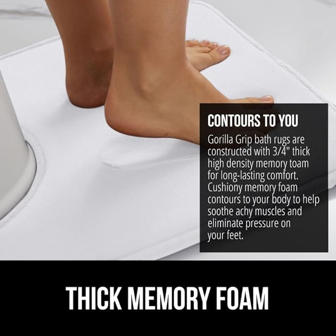 GORILLA GRIP Thick Memory Foam Toilet Rug for Bathroom, Square Shaped Washable, Soft Absorbent Velvet Topside Floor Mats, Machine Wash, Cushioned Luxury Rugs for Bath Room, 22.5x19.5, White