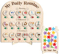 Wooden Daily Routine Chart with 30 Tokens Reward Jar, Toddler Reward System, Morning Bedtime Routine Chart, Toddler Charts for Behavior and Routines, Wooden Chore Chart for Kids