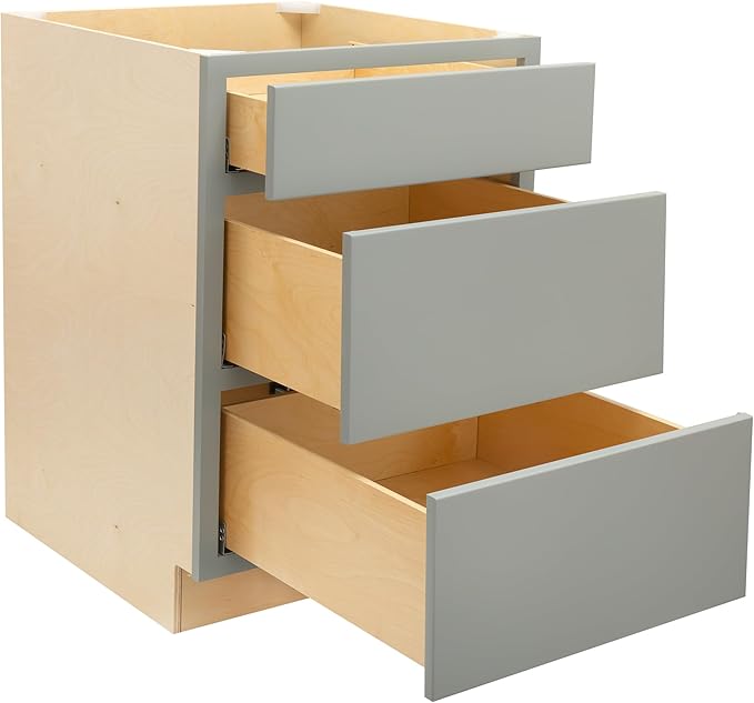 Quicklock RTA (Ready-to-Assemble) | Base Kitchen Cabinets - Shaker Style | Made in America (Magnetic Gray, 30" W x 34.5" H x 24" D 3 Drawer Pots and Pans)