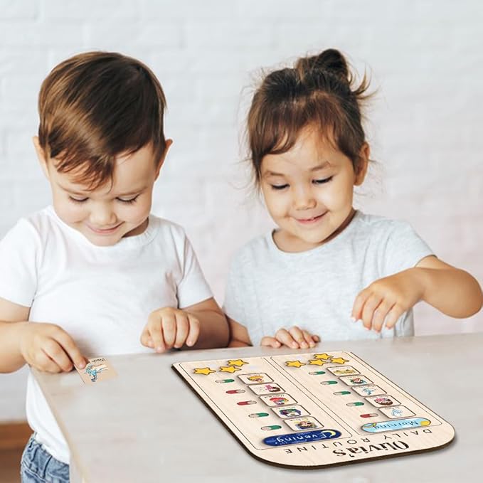 Wooden Chore Chart for Kids Visual Schedule, Routine Chart for Kids, Morning Bedtime Routine Chart for Toddlers Ages 2-4, Daily Kids Schedule Board for Home (19)