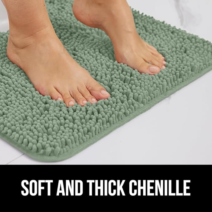 GORILLA GRIP Bathroom Rug Sets 3 Piece, Bath Mat Set and Oval Toilet Base with Rubber Backing, Plush Absorbent Shaggy Chenille Washable Mats, Includes 24x19.5, 24x17 and 30x20 Inch Rugs, Sage