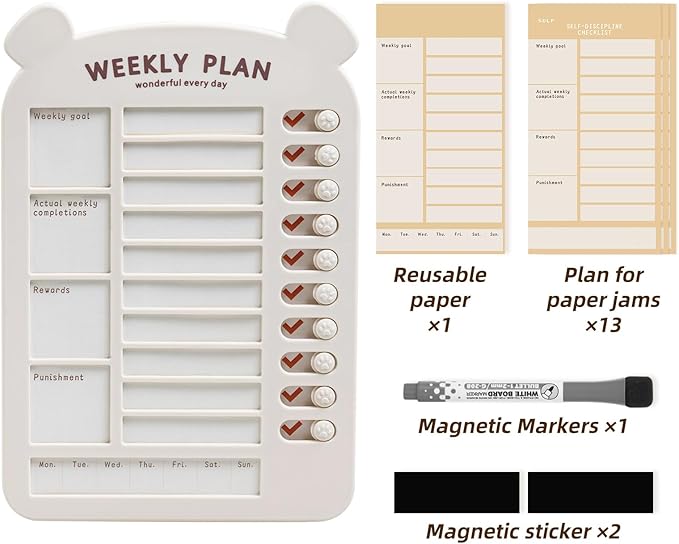 Weekly Chore Chart for Kids Dry Erase Chore Board,Behavior Chore Chart for Multiple Kids, Cute Visual for Kids Schedule Board for Home, Kids Checklist to Do List ADHD Tools (Weekly Plan, 1)