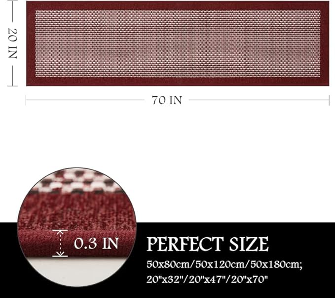 PADOOR Kitchen Mats for Floor, Non Slip Washable, Rubber Backed Christmas Runner Super Absorbent Long Xmas Floor Mat, 20'x70' Red