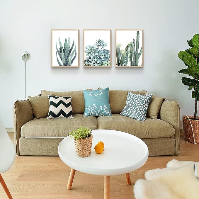 Natural Wood Framed Canvas Wall Art For Living Room Wall Decor For Bedroom Bathroom Decor Pictures Artwork Green Plant Flowers Paintings Modern Kitchen Home Decorations Of 3 Piece Framed Art Prints