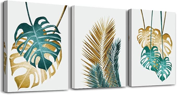 Canvas Wall Art For Living Room Family Wall Decorations For Bedroom Kitchen Dining Room Wall Decor Abstract Painting Leaves Wall Pictures Artwork Office Canvas Art Prints Bathroom Home Decor 3 Piece