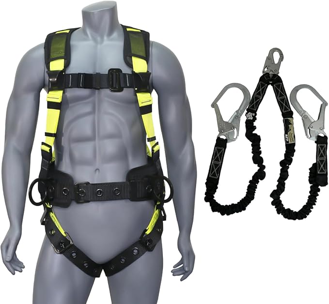 AFP Demon Comfortable Fall Protection Harness Kit – OSHA/ANSI PPE Full Body Safety Harness for Construction Work