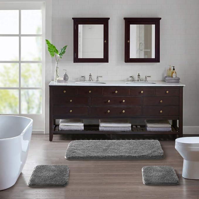 Suchtale Large Bathroom Rug Extra Soft and Absorbent Shaggy Bathroom Mat (24 x 60, Dark Grey) Machine Washable Microfiber Bath Mat for Bathroom, Non Slip Bath Mat, Bathroom Floor Mats Rubber Back