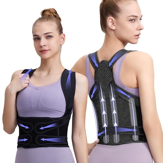 Fit Geno Back Brace Posture Corrector for Women and Men, Shoulder Straightener, Adjustable Full Back Support, Upper and Lower Back Pain Relief - Scoliosis, Hunchback, Hump, Thoracic, Spine Corrector (black, Small)