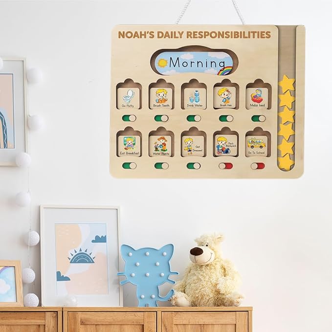 Personalized Wooden Daily Routine Chart, Visual Schedule, Routine Chart for Toddlers, Morning Bedtime Routine Chart for Toddlers (03)