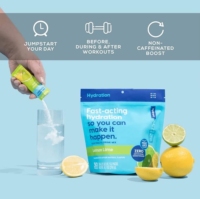 Hydrant Hydrate, Individual Hydration Electrolyte Powder Stick Packets with No Artificial Sweeteners, Colors, or Fillers (Lemon Lime, 30 Pack)