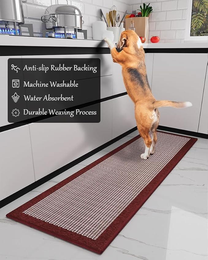 PADOOR Kitchen Mats for Floor, Non Slip Washable, Rubber Backed Christmas Runner Super Absorbent Long Xmas Floor Mat, 20'x70' Red
