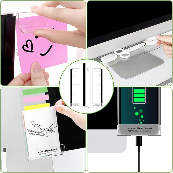 Computer Monitor Memo Message Board/Creative Multifunctional Monitor Shelf/Monitor Side Panel Sticky Notes Paper Storage Rack - with Phone Holder - 1Set (Left/Right/Bottom)