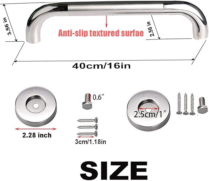 16 Inch Anti Slip Shower Grab Bar, Munzong Stainless Steel Bathroom Grab Bar, Satin Brushed Nickel Knurled Bathroom Balance Bar,Safety Hand Rail Support Handicap Elderly Senior Assist Bath Handle