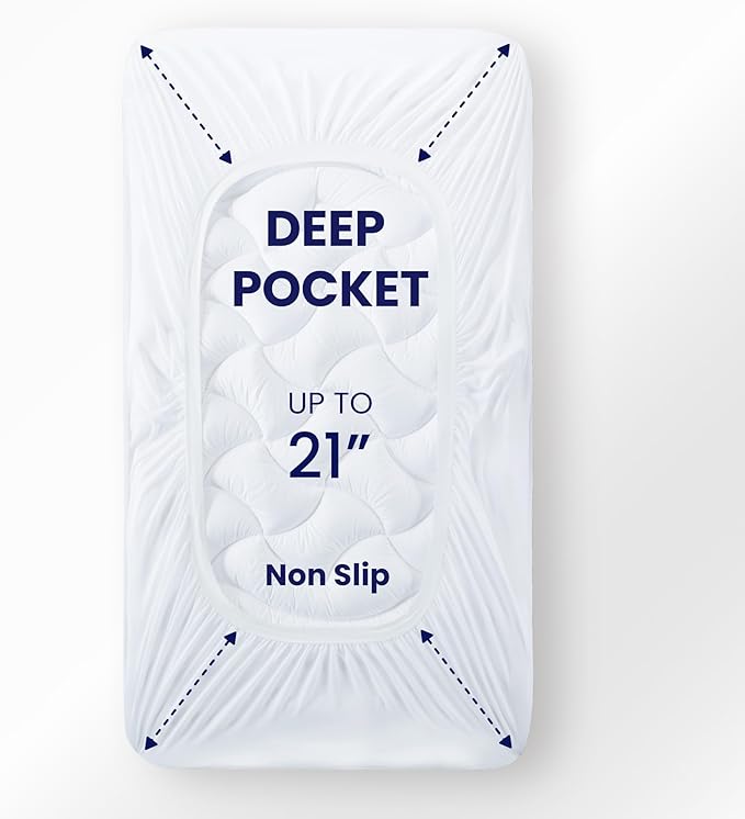 SLEEP ZONE Cooling Twin Mattress Topper for Single Bed, Premium Zoned Cool Mattress Pad Cover, Padded Mattress Protector Breathable Washable, Deep Pocket 8-21" (White, Twin)