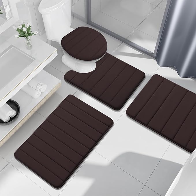 Buganda Memory Foam U-Shaped Contour Toilet Rugs, Non Slip Absorbent, Thick Soft Washable Bathroom Mat, Floor Carpet Bath Rugs Mat for Toilet Base (24" x 20", Brown)