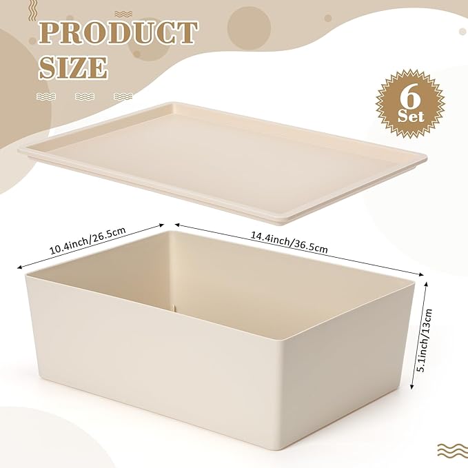 Menkxi 6 Pcs Plastic Storage Bins with Lids Stackable Storage Containers Durable Box Baskets for Organizing Shelves Playroom Classroom Office (Large,White)