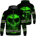 Maddly Hi Vis Reflective Zip Up Hoodie, High Visibility Safety Jacket with Skull Design for runner, worker, trucker, cyclist