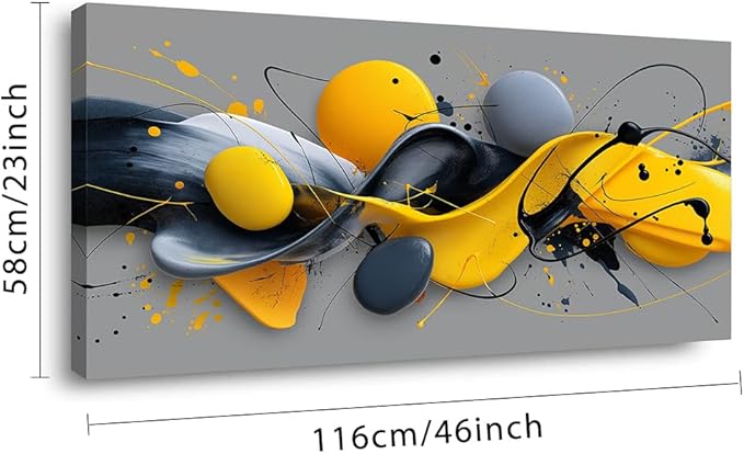 Yellow Abstract Splash Pigment Wall Art for Living Room Canvas Painting Prints Dynamic Art Deco Gray Vibrant Artwork Office Bedroom Family Decor Large
