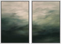 MUDECOR Framed Canvas Print Wall Art Dark Green Abstract Misty Landscape Moody Illustrations Modern Art Decorative Chic for Living Room, Bedroom, Office - 24"x36"x2 White