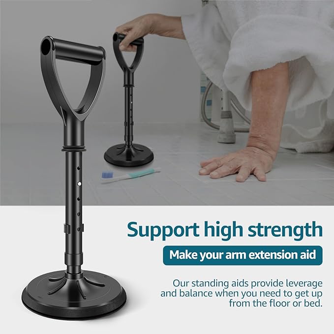 Mobility Tool Standing Aid Device Adjustable Standup Helper to Help Get Up from Floor and Ground Metal Senior Lift Assist Device Elderly Standing Helper Support Tool for Seniors(Black)