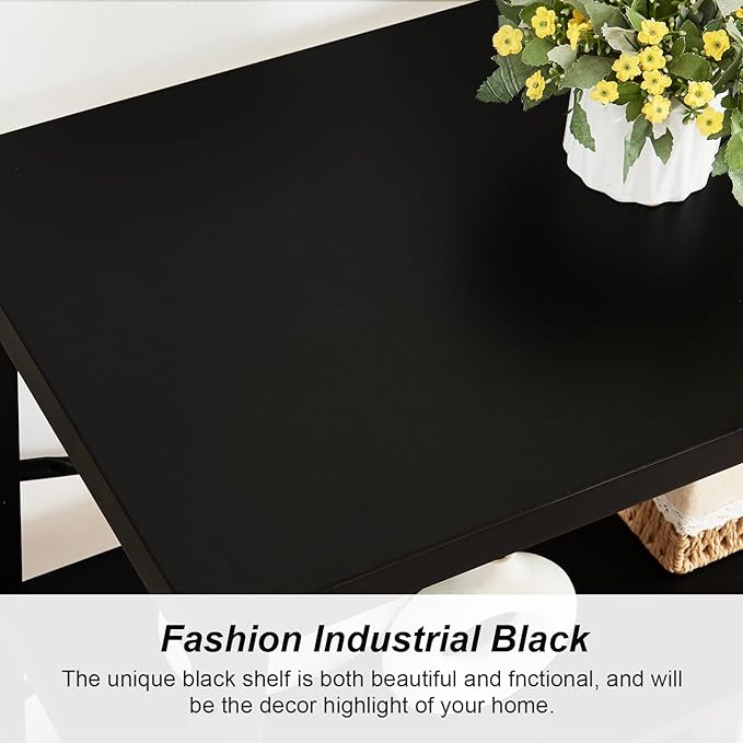 HOMBAZAAR 3 Tier Bookshelf,Black Industrial Book Shelf,Engineered Wood and Metal Deep Bookcases,Low Shelf Bookcase for Living Room,Office,Bedroom and Kitchen