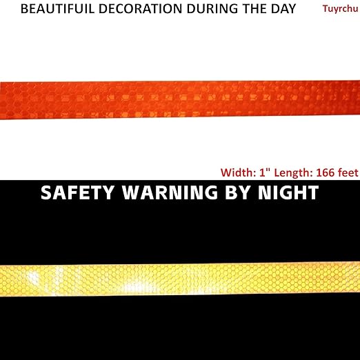 Orange Reflective Tape Outdoor Waterproof 1 inch, High Visibility Hazard Conspicuity Safety Industrial Marking Tape (166 feet)