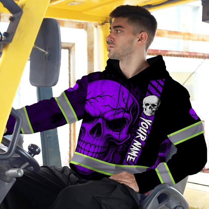 Matedecor Skull US Flag Reflective High Visibility Hoodie For Men Construction Hi Vis Safety Workwear Custom Name