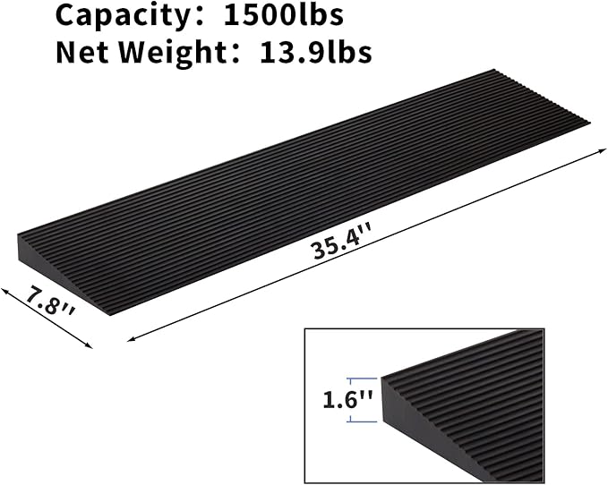 1.6'' Rise Solid Rubber Wheelchair Ramp,Threshold Ramp Used for Thresholds,Doorways and Bathroom(High:1.6 Inch(Pack of 1)) Black