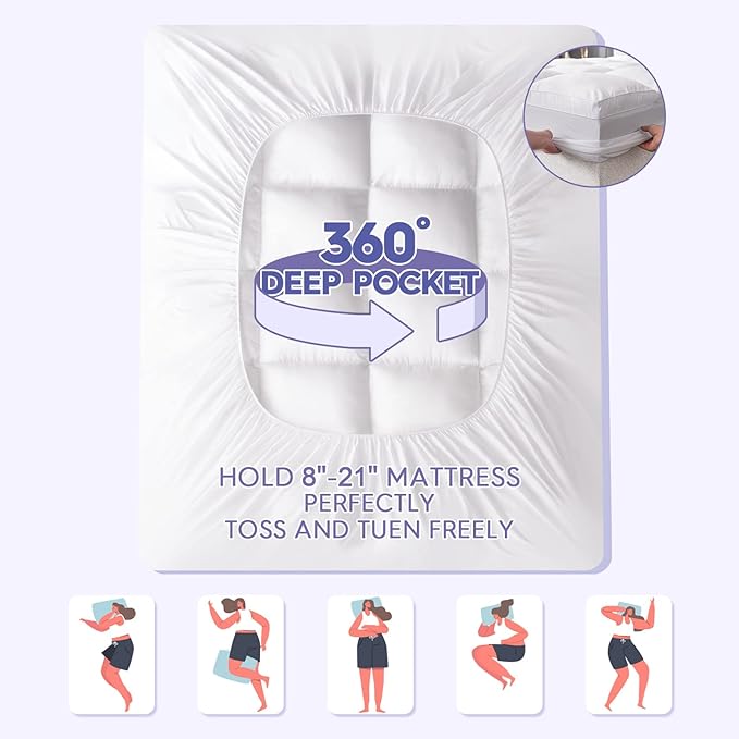 ABENE California King Size Mattress Topper for Back Pain Relief, Extra Thick Mattress Pad Pillowtop, Soft Plush Mattress Cover Bed Topper with Deep Pocket, Overfilled Down Alternative Filling, White