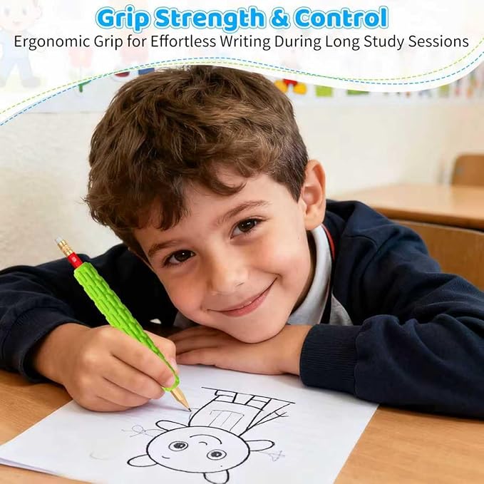 4-Pack Textured Silicone Pencil Grips-Autism Anxiety Relief for Kids & Adults,ADHD Tools & Sensory Focus,Quiet Classroom&Travel Fidget Tool for Focus,Keep Calm.