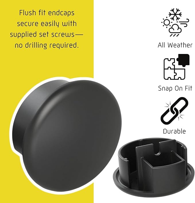 Promenaid 1.5ft Flush Handrail Kit - Black - Complete Indoor/Outdoor Handrail for Stairs - 1.6" Round Anodized Aluminum Railing with 2 Satin Black Painted Pivoting Wall Brackets & Flush Endcaps
