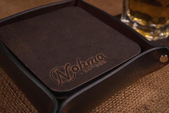 Valet Tray – Full-Grain Leather Catchall Organizer for Keys, Phone & Wallet – Rustic Nightstand & Desk Tray with Raised Sides – Handmade in USA (Vintage Brown, Small Square/Coaster Set)
