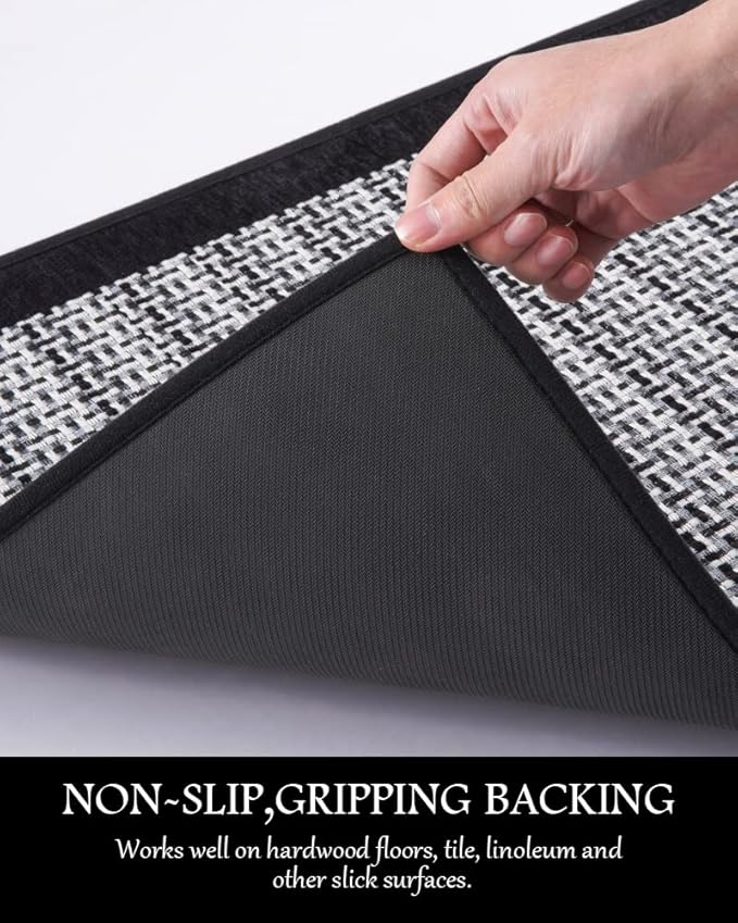 PADOOR Kitchen Mats for Floor, Kitchen Rugs Non Slip Washable, Rubber Backed Kitchen Runner Super Absorbent Kitchen Floor Mat Sink Rug, 25”x59” Black