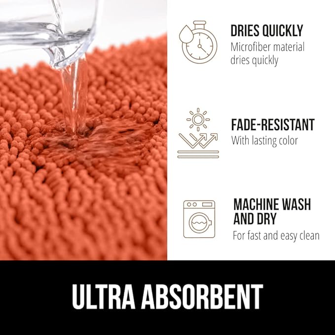 GORILLA GRIP Bath Rug Mat 30x20, Thick Soft Absorbent Chenille, Quick Dry Microfiber Mats, Rubber Backing Washable Shower Floor Rugs, US Designed Bathroom Bathmat Home Decor Accessories, Coral