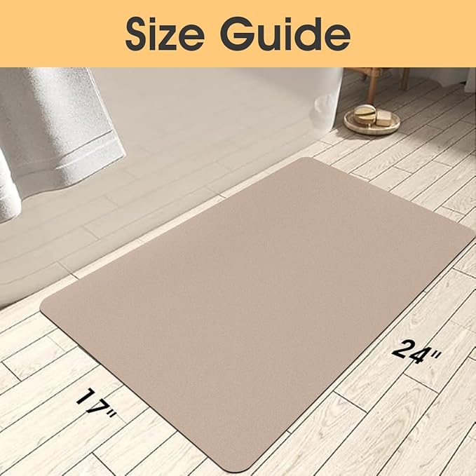 Ultra Thin Bath Mat, Upgrade Backing Non Slip Thin Bath Mats Fit Under Door, Quick Dry Ultra Absorbent Bathroom Rugs, Machine Washable Bath Rugs for Bathroom, Bathtub & Kitchen, Taupe/Solid/24"x17"