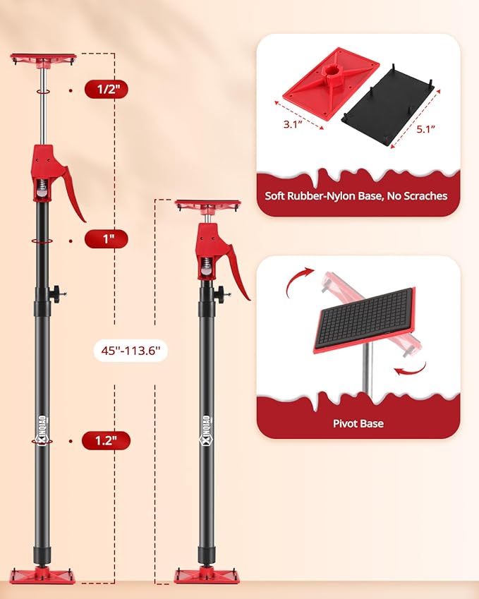 XINQIAO Cabinet Jacks for Installing Cabinets, Light Duty Third Hand Tools Adjustable Support Pole from 45 in to 113.6 in, 8 PCS