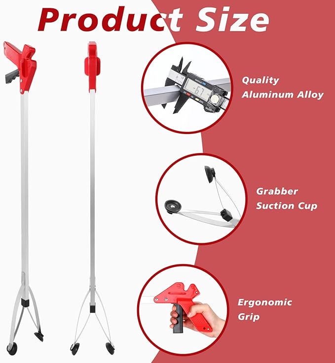 Sabary 10 Pack Suction Cup Reacher Grabber Heavy Trash Picker Grabber Tool, Long Handy Aids Nonslip Claw Reach Tool for Elderly Pick up Stick Arm Extension Litter Picker(Red,43 Inch)