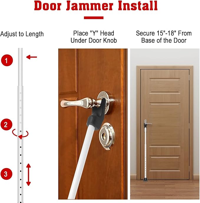SECURITYMAN 3-in-1 Door Security Bar & Sliding Patio Door Security Bar (2 Pack) via Interchangeable Caps - Heavy Duty Iron Door Stoppers for Home, Apartment, Travel Hotel, Sliding Windows - White