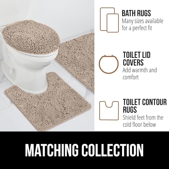 GORILLA GRIP Bath Rug Mat 44x26, Thick Absorbent Chenille, Quick Dry Microfiber Mats, Rubber Backing Washable Shower Floor Rugs, Bathmat Runner, US Designed Bathroom Home Decor Accessories Gray Beige