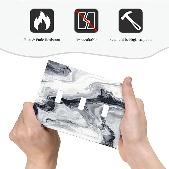 Abstract Marble Ink Texture Grey Marble Print Decorative Switch Plates 3 Gang Wall Plate Triple Toggle Light Switch Cover Faceplate Electrical Wall Panels for Bathroom Kitchen Decor