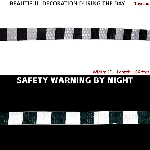 Black White Reflective Tape Outdoor Waterproof 1 inch X 166 feet, High Visibility Hazard Conspicuity Safety Industrial Marking Tape