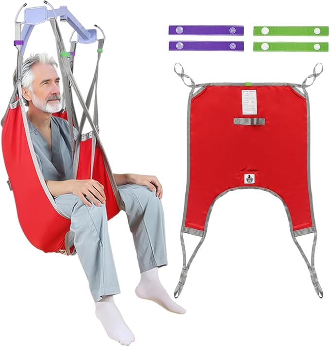 Patient Lift Divided Leg Sling – Heavy Duty 500 lbs Capacity, Easy Hygiene Access with Handles & Pocket, Machine Washable – Small/Medium/Large for Elderly, Disabled & Bariatric Care（Red, S)