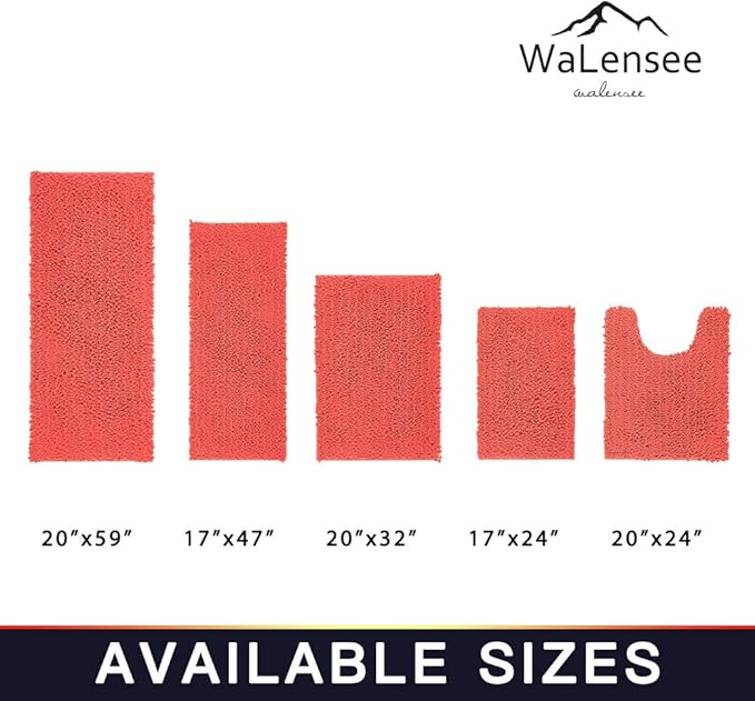 Walensee Bathroom Rug Non Slip Bath Mat (32x20 Inch Coral) Water Absorbent Super Soft Shaggy Chenille Machine Washable Dry Extra Thick Perfect Absorbant Best Large Plush Carpet for Shower Floor