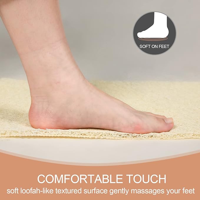 Joyhalo Shower Mat Bathtub Mat Non Slip, Bathmats Non Slip, Quick Drying Foot Scrubber Loofah Mats for Shower, Tub, Bathroom, Home, 30x17inch, Beige