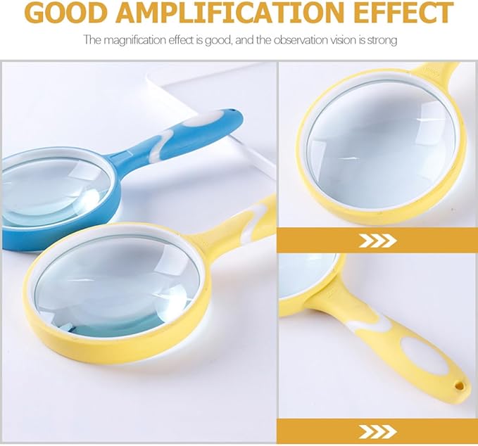 Wakauto Handheld Reading Magnifying Glass with Colorful Rubber Frame, Handle Design Magnifier for Reading and Observation, Portable Visual Aid for Low Vision and Seniors, Yellow