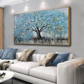 Wall Art Teal Blue Nature Abstract Tree Of Life Framed Modern Artwork Canvas Painting Textured Tree Pictures Wall Decor For Living Room Bedroom Dining Room Home Office Decor 24"X48" With Framed