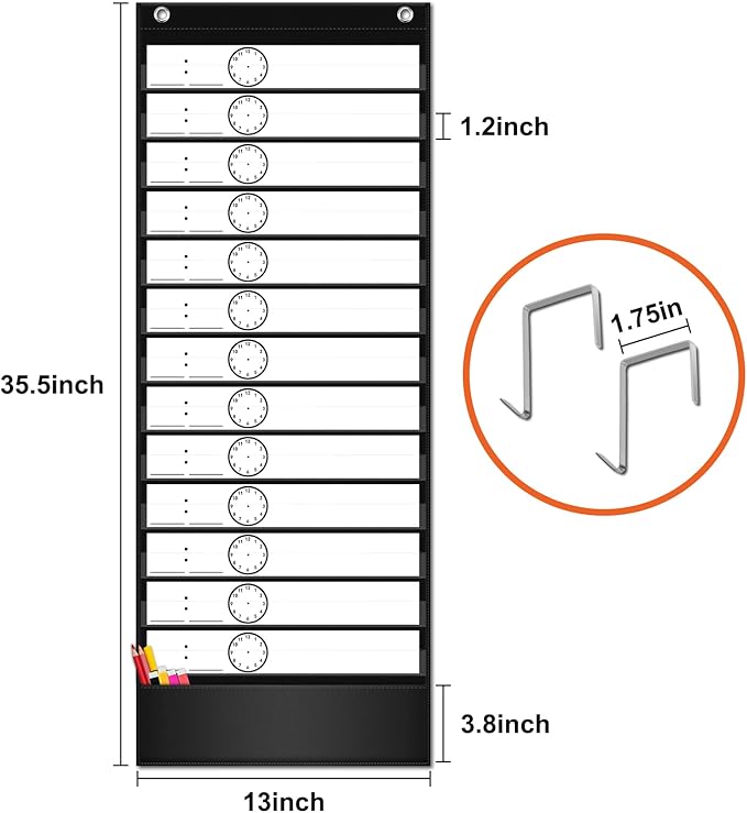 EAMAY Daily Schedule Pocket Charts, Teacher Schedule Chart with Resuable 18 Custom Cards, Classroom Pocket Chart for School Office or Homeschool Activities, Black