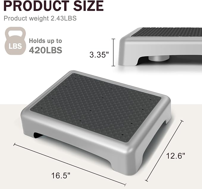 GWNF3.35'' Short Step Stool – 600lb Capacity Ultra-Sturdy Structure & Lightweight Step Stools for Seniors, Kids & Adults | Non-Slip Wide Platform | Mobility Step Stool for Indoor & Outdoor（Grey-Black）