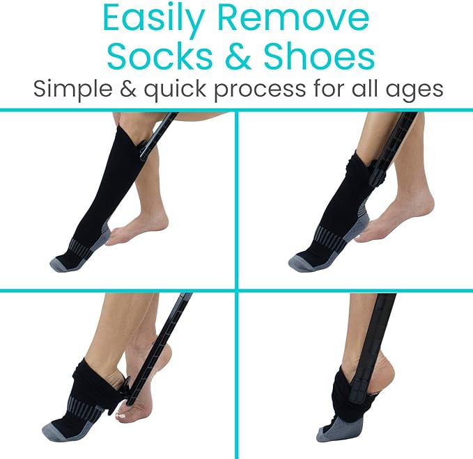 Vive Sock Remover Device for Seniors - Sock Aid and Shoe Horn for Compression Socks, Hosiery and Stockings - Sock Assist for Elderly, Men, Women - No Bending Daily Assistance Device